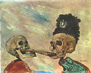 Джеймс Энсор. Борьба скелетов за копченую сельдь (1891)